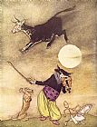 Arthur Rackham Paintings - Mother Goose The Cow Jumped Over the Moon by Arthur Rackham